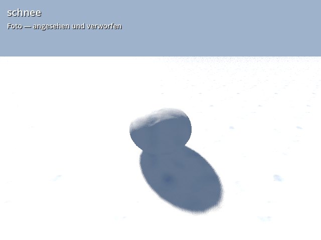 Schnee mit Foto: eine strukturlose weisse Fläche (Albedo 0,95 ± 0,02 — das ist Papier). Der Grund geht nicht weg: Schnee lebt von Selbststreuung unter der Oberfläche, und `StandardMaterial3D` kann kein Subsurface. Der Katalog trägt diese Entscheidung als `vorzug: &"gerechnet"` — sonst stünde sie nur in einem Commit-Text, und der nächste Holen-Lauf lieferte die schlechtere Fassung aus.