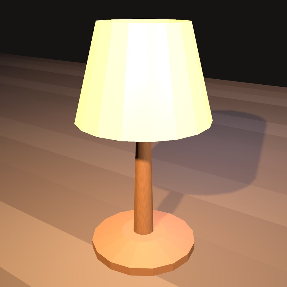 Tischlampe. Sie hat gelehrt, dass eine Lampe ihren eigenen Schirm nicht anleuchten darf — drei Anläufe lang war die Emission schuld, und es war die Birne zehn Zentimeter dahinter.