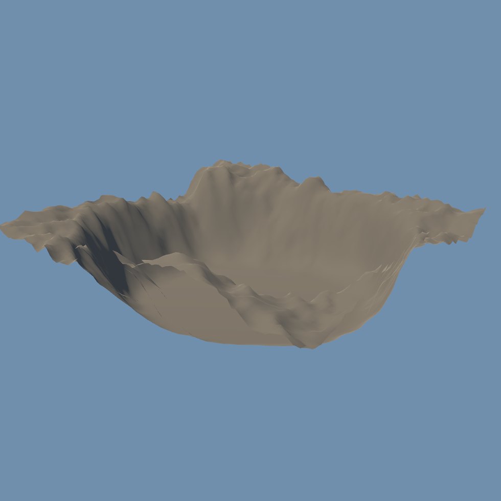 Gebirge — eine reine Höhenfunktion, kein Terrain3D. Hier als Gitter mit 256 m Kantenlänge.